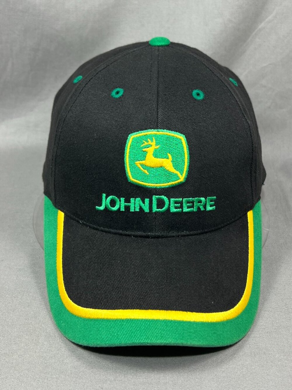 Vtg John Deere Tractor Strapback Hat Cap Green Black Adjustable Farming Mens Y2K